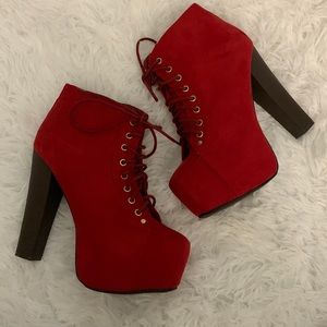Red suede booties